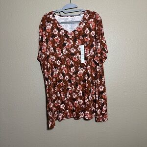 Croft & Barrow Floral V-Neck Top - Brown and Pink